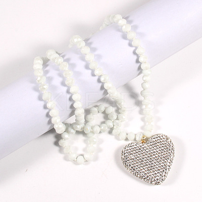 Valentine's Day Heart Alloy Rhinestone Pendant Glass Beaded Necklaces for Women FS-WG456B3-04-1