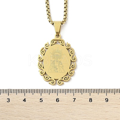 201 Stainless Steel Oval with Virgin Pendant Box Chain Necklaces NJEW-H055-08G-1