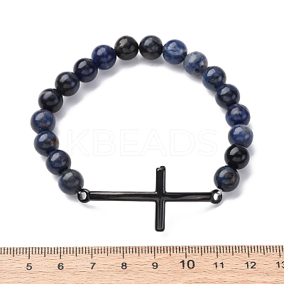 Round Natural Sodalite Bead Stretch Bracelets BJEW-F493-08EB-02-1