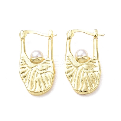Plastic Imitation Pearl Beaded Teardrop Hoop Earrings EJEW-F306-01G-1