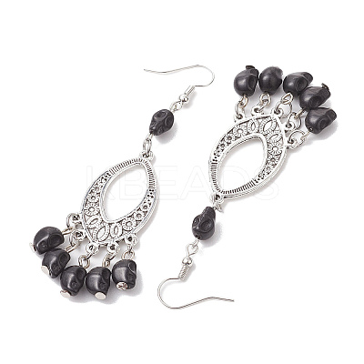 Halloween Skull Dyed Synthetic Turquoise & Alloy Dangle Earrings EJEW-JE05890-1