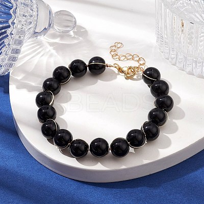 Glass Round Beaded Bracelet with Alloy Clasps BJEW-JB10125-1