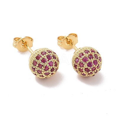 Hot Pink Cubic Zirconia Disco Ball Stud Earrings EJEW-C030-02-1