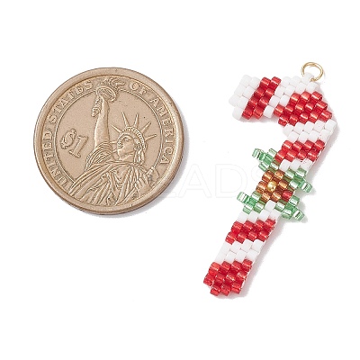 5Pcs 5 Styles Christmas Themed Glass Seed Beaded Pendants PALLOY-MZ00868-1