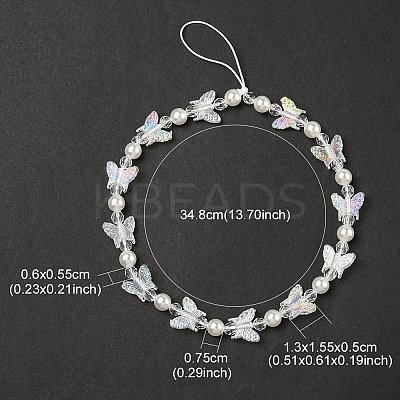 Acrylic Butterfly Pearl Beaded Mobile Straps HJEW-YW0001-01-1