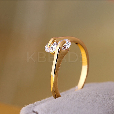 Real 18K Gold Plated Brass Cubic Zirconia Cuff Rings RJEW-EE0001-024C-1