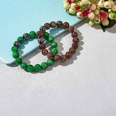 Green Natural Yellow Jade Round Beaded Stretch Bracelet BJEW-SW00077-10-1