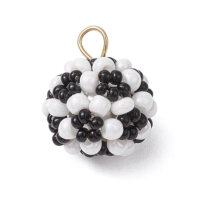 Glass Seed Beaded Round Pendants PALLOY-MZ00525-01-1