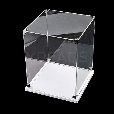 (Defective Closeout Sale: Slight Damage) Transparent Acrylic Minifigures Display Cases with White Base ODIS-XCP0001-32-1