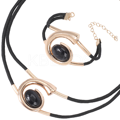 Number 6 Alloy & Acrylic & Wax Cord Double Layer Necklaces & Bracelets Sets for Women SJEW-CY0001-02-1
