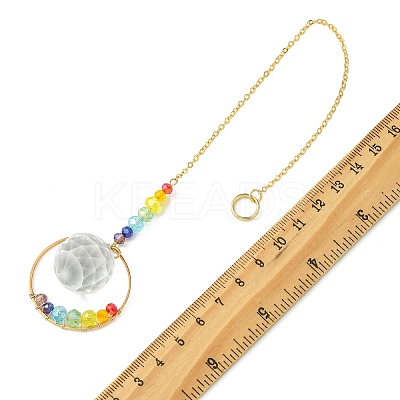 7 Chakra Glass & Brass Ring Suncatcher with Clear Round Charm HJEW-JM04940-1