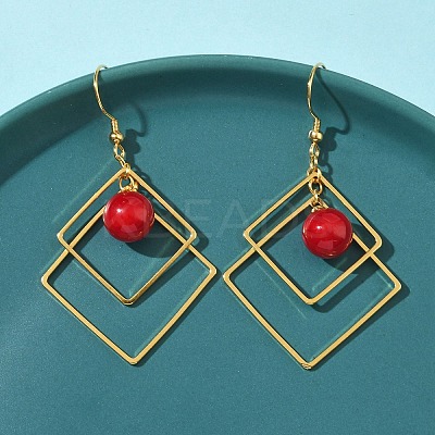 Electroplated Brass Imitation Pearl Dangle Earrings EJEW-Z129-01G-1