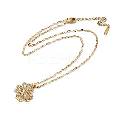 Brass Micro Pave Clear Cubic Zirconia Rotatable Clover Pendant Necklaces NJEW-K280-01G-1