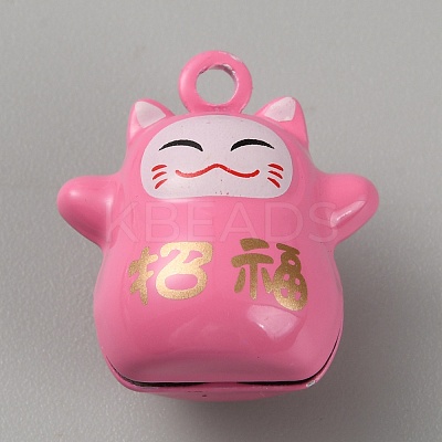 Lucky Cat Shapes Baking Paint Brass Pendants KK-WH0081-69B-1