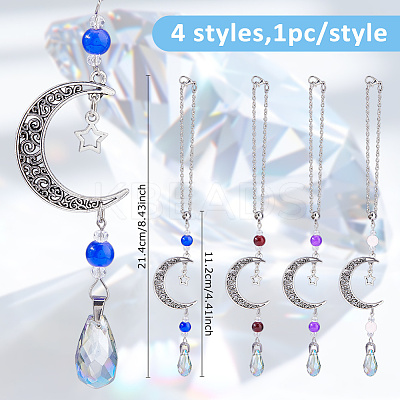 4Pcs Glass Teardrop & Alloy Moon Pendant Decorations HJEW-DC00104-1