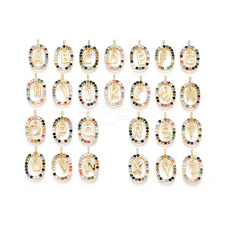 26Pcs Brass Micro Pave Cubic Zirconia Pendants KK-R218-02G-02-1