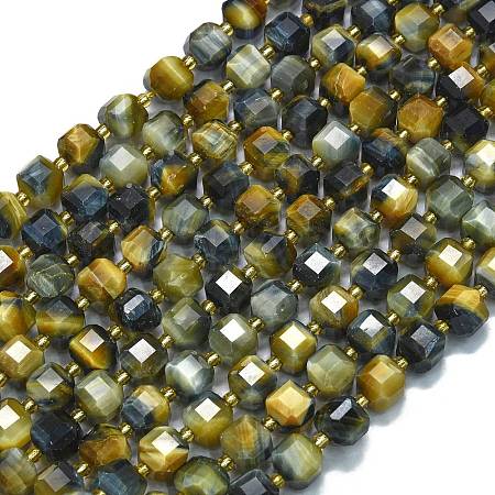 Dyed Natural Yellow & Blue Tiger Eye Beads Strands G-K389-A26-01-1
