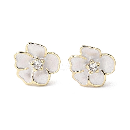 Camellia Brass Enamel Stud Earring Findings EJEW-V002-01G-1