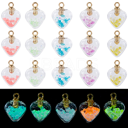 50Pcs 5 Colors Glow in the Dark Luminous Glass Pendants GLAA-SC0001-79-1
