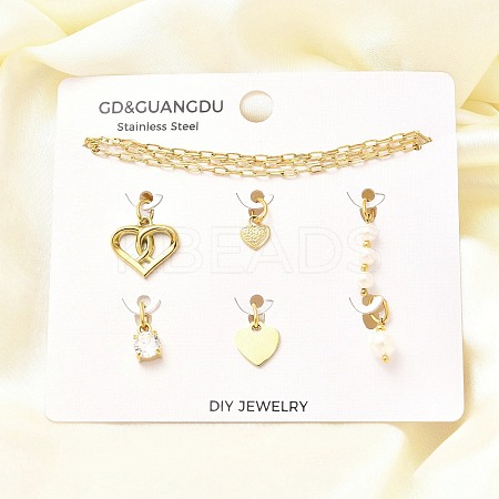Cubic Zirconia & Shell Pearl Heart Round Pendant & Necklaces & Bracelets Sets SJEW-Q002-02G-1