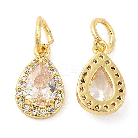 Rack Plating Brass Micro Pave Clear Cubic Zirconia Charms X-KK-Z026-10G-1