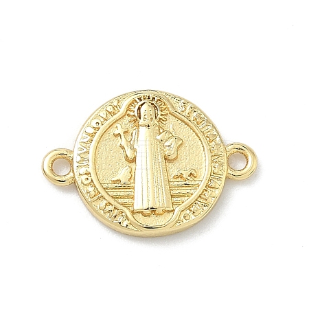 Brass Religion Flat Round with Saint Connector Charms KK-H537-11G-1
