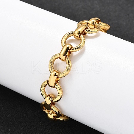 304 Stainless Steel Flat Round Link Chain Bracelets for Women BJEW-R021-08G-1