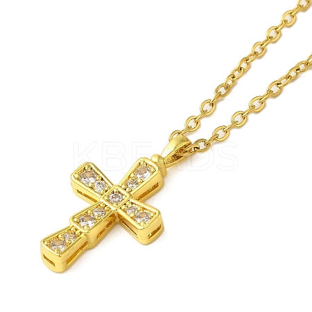 304 Stainless Steel Cubic Zirconia Pendant Necklaces NJEW-Q347-01E-1