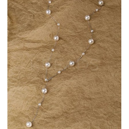 Stainless Steel & Imitation Pearl Round Link Chain Necklaces for Women WGE4439-02-1