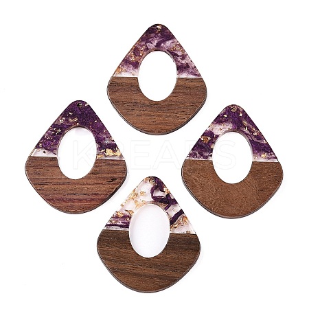 Transparent Resin and Walnut Wood Pendants RESI-T057-07H-1