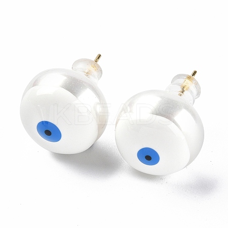 Natural Shell Evil Eye Stud Earrings with Enamel EJEW-G334-06I-1