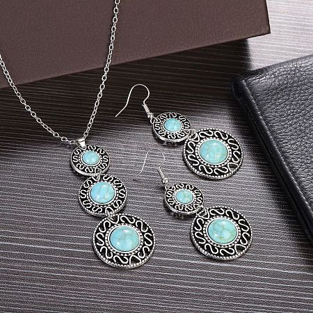 Bohemian Style Alloy & Synthetic Turquoise Pendant Necklaces & Dangle Earrings Sets WG43411-08-1