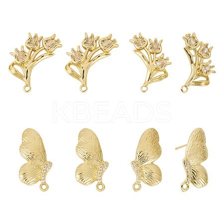 8Pcs 4 Styles Brass Micro Pave Clear Cubic Zirconia Stud Earring Findings KK-TA0002-74-1