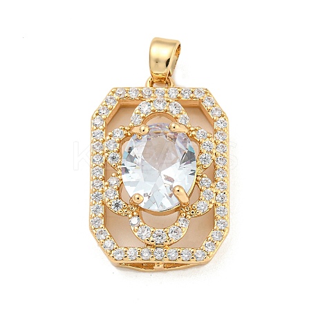 Brass Micro Pave Clear Cubic Zirconia Pendants KK-P263-25KCG-01-1