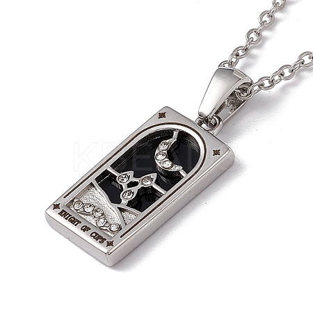 Brass Knight of Cups Tarot Pendant Necklace with Clear Cubic Zirconia LS-NJEW-G095-02P-1