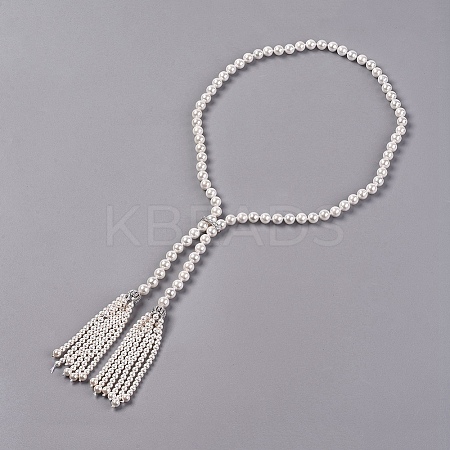 Electroplated Shell Beaded Tassel Necklaces NJEW-G329-03A-1