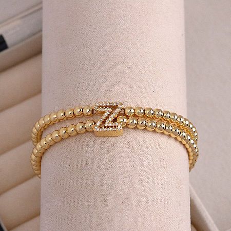 Brass Micro Pave Clear Cubic Zirconia Beads Double Strands Stretch Bracelets for Women FS-WGC7159-26-1