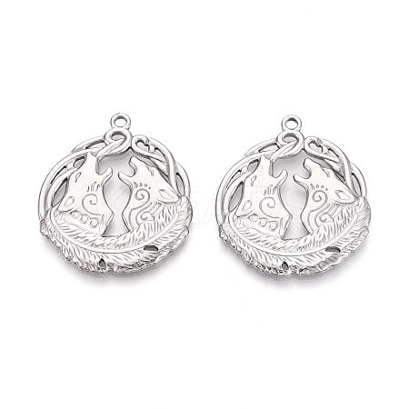 304 Stainless Steel Howling Wolf Pendants STAS-T067-36P-1