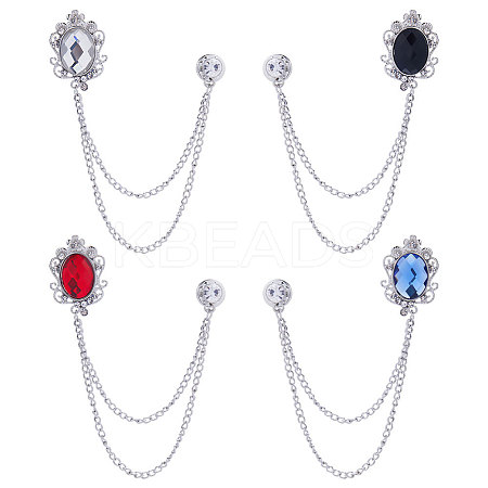 4Pcs 4 Colors Glass Oval Hanging Chain Brooches JEWB-GF0001-37-1