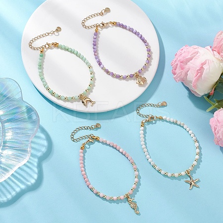 4Pcs Marine Organism Theme 304 Stainless Steel Charm Bracelets BJEW-JB13305-1