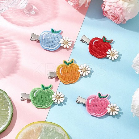 Embroidery Cloth Alloy and Plastic Apple Alligator Hair Clips PHAR-JH00128-1