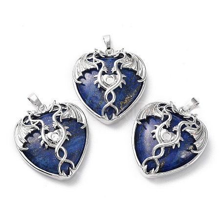 Natural Lapis Lazuli Heart Pendant Rhinestone Settings G-K339-01P-02-1