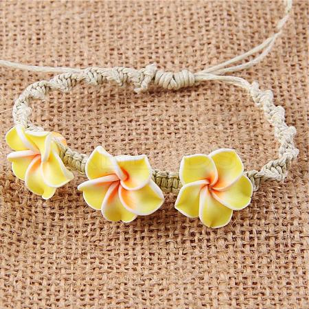 Plumeria Flower Polymer Clay Beads Braided Bead Bracelets for Women FS-WG73C89-06-1