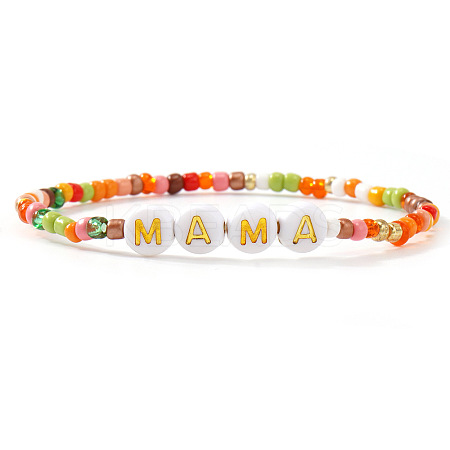 Bohemian Handmade Word Resin & Plastic Colorful Glass Beaded Friendship Stretch Bracelets for Men Women PI5207-3-1