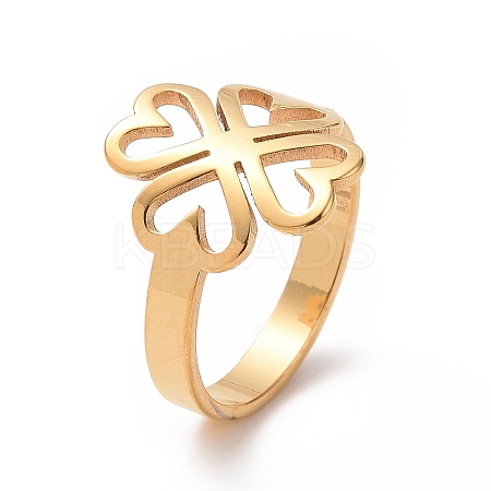 Ion Plating(IP) 201 Stainless Steel Heart Clover Finger Ring RJEW-J051-01G-1