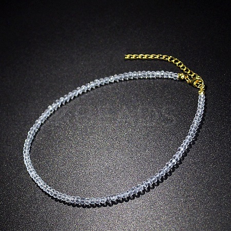 Glass Faceted Rondelle Beaded Choker Necklaces with Zinc Alloy End Chains BU2410-3-1