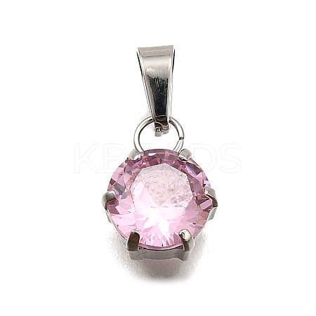 304 Stainless Steel Pave Cubic Zirconia Pendants STAS-B086-12P-04-1