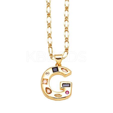 Brass Pave Colorful Cubic Zirconia Initial Pendant Necklaces FS-WG26597-07-1