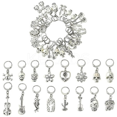 32Pcs 16 Style Alloy Pendant Locking Stitch Markers HJEW-CJ00044-1