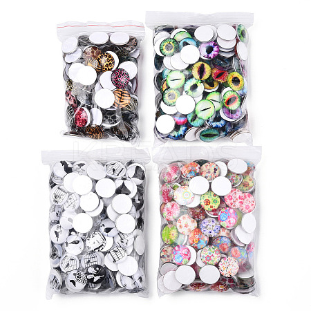 Mixed Pattern Half Round/Dome Printed Glass Cabochons GLAA-T029-16D-1